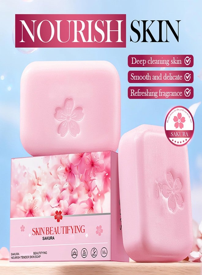 DLZZRS Sakura Tender Skin Soap, Beautifying Nourish Soap Added Prunus Speciosa Flower Extract, Deep Cleaning Exfoliating Bar for Face, Body & Hands with Rich & Dense Foam, Soften Skin, 3.52oz. - Image 2
